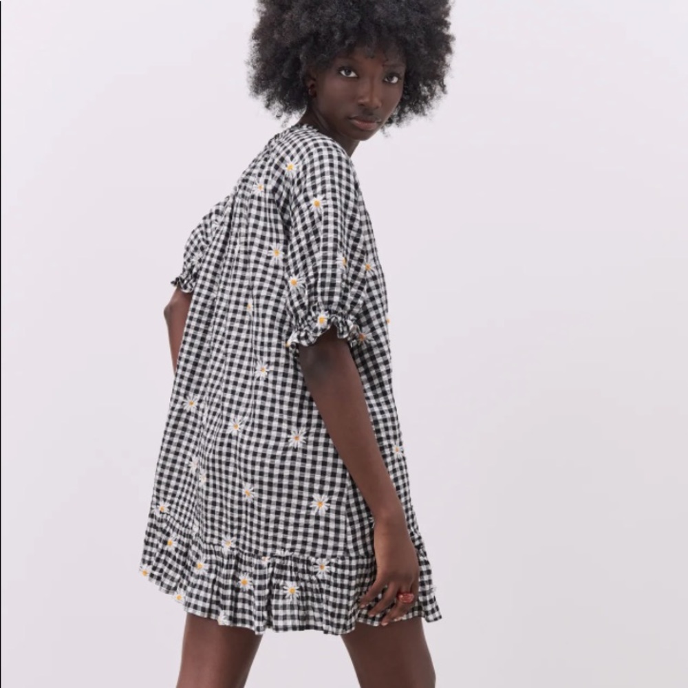 Zara XL | EMBROIDERED GINGHAM DRESS